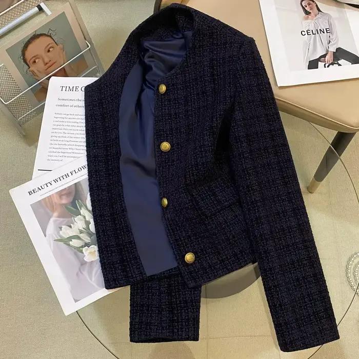 Veste de costume bleu marine petite taille style élégant pour femme