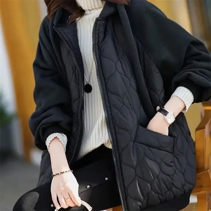 Veste à capuche pour femme, manteau en coton épissure, Station européenne, grande taille, ample, vêtements d'extérieur, automne/hiver 2023