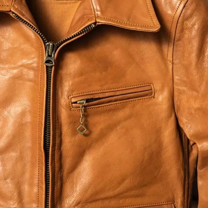 Veste d'automne en cuir Orange pour hommes, Style rétro, grande taille 4XL, véritable cuir de vache naturel, col rabattu, manteau en cuir