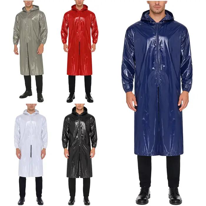 Veste longue imperméable à capuche pour homme