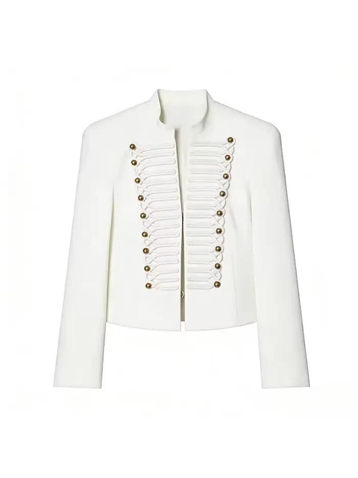 Manteau Napoléon court noir élégant pour femme avec épaulettes