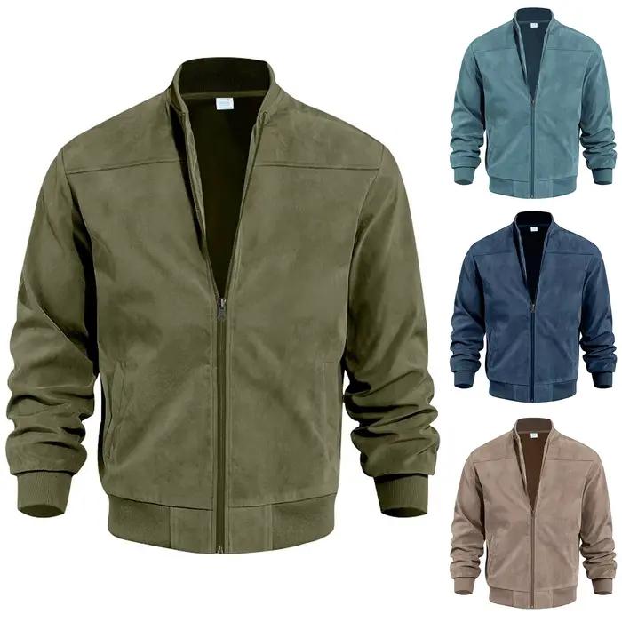 Blouson aviateur en cuir suédé rétro pour hommes