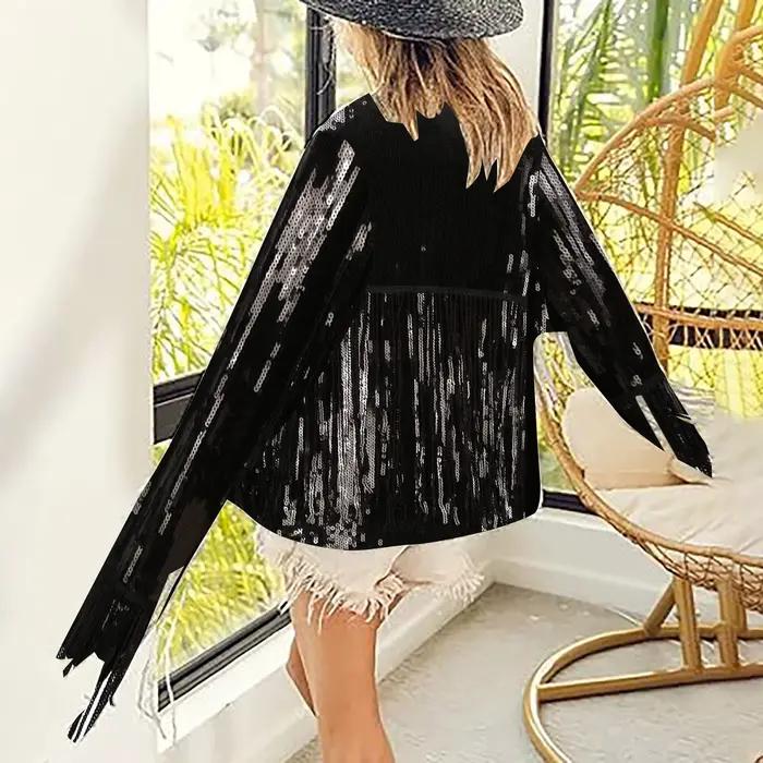 Veste d'hiver à franges pour femmes, thème campagnard, veste à paillettes mignonne, tendances patients, à la mode, 2023