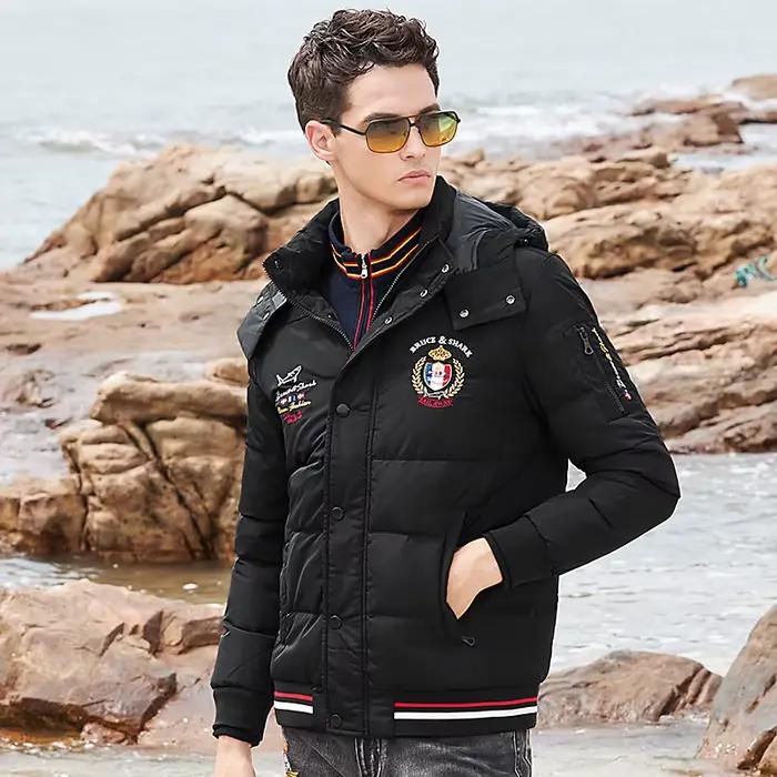 Doudoune en plumes pour hommes, Résines grises, Broderie, Mode décontractée, Bruce & Shlavabo, Homme, Capuche, Thermique, Grand, Hiver, Nouveau, 70%