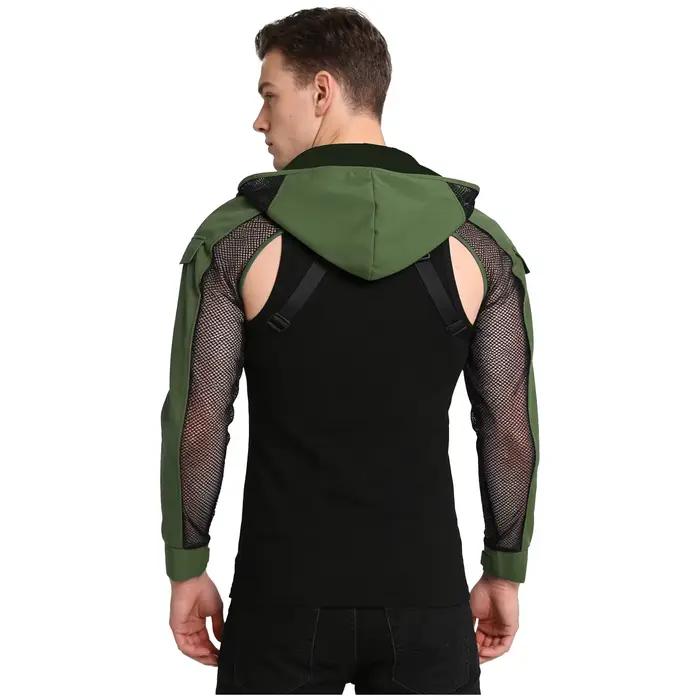 Veste tactique originale pour homme, coupe courte, à capuche, en maille filet, à manches longues, avec protection d'épaule, pour activités de plein air