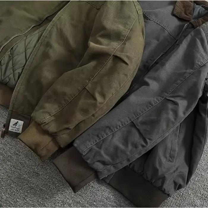 Veste cargo décontractée en velours côtelé avec col patchwork pour hommes, saison automne et hiver, style vintage américain