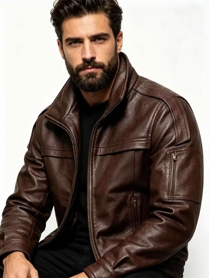Veste en cuir marron pour homme
