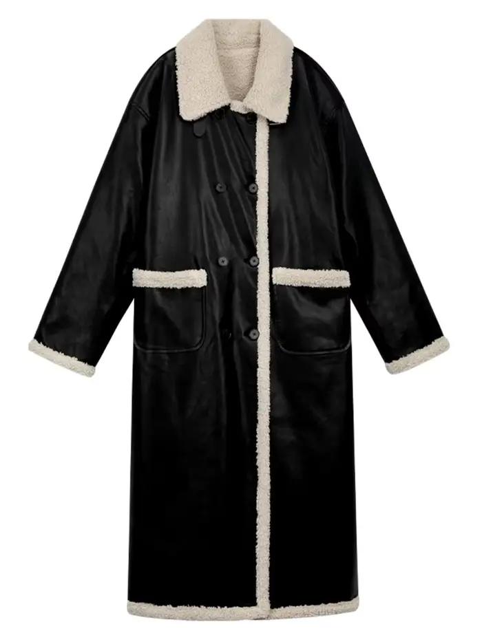 Lautaro-Manteau long réversible en fausse peau de mouton pour femme