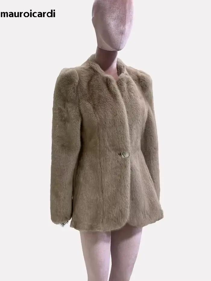 Mauroicardi-Manteau en Fausse Fourrure de Vison pour Femme