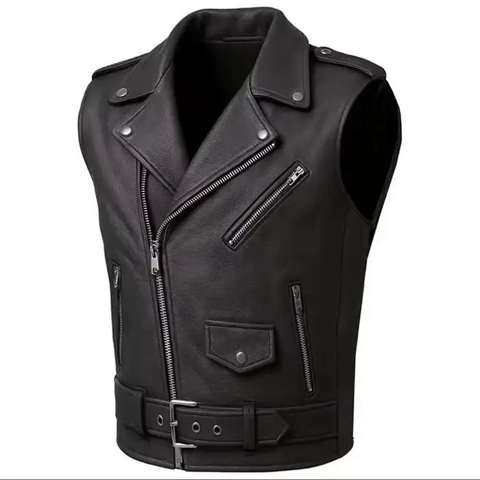 Nouvelle veste de moto en cuir PU pour homme avec col ajusté et fermeture éclair sur le devant - design de style punk.