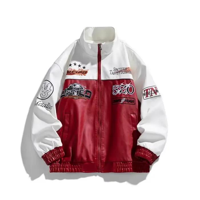 Veste en cuir homme broderie lettre Biker
