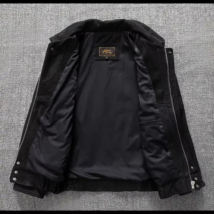 Veste d'hiver en cuir noir pour hommes