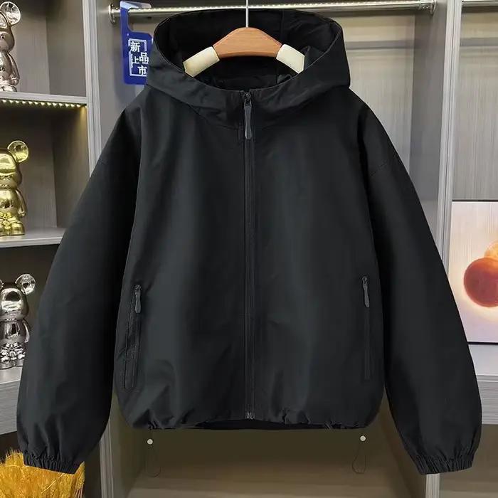 Veste décontractée pour femme, nouvelle collection printemps-automne 2026, tendance polyvalente, grande taille, coupe ample, à capuche, courte