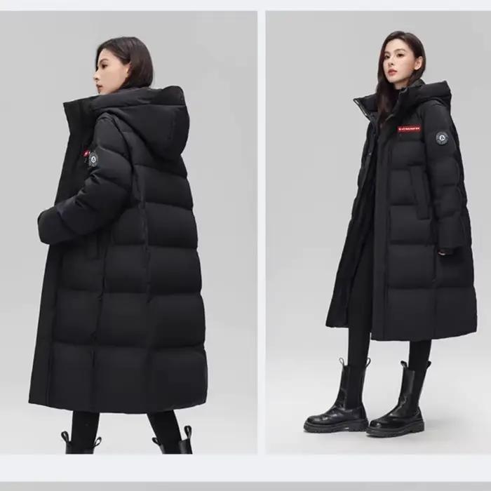 Veste longue rembourrée à capuche pour femmes
