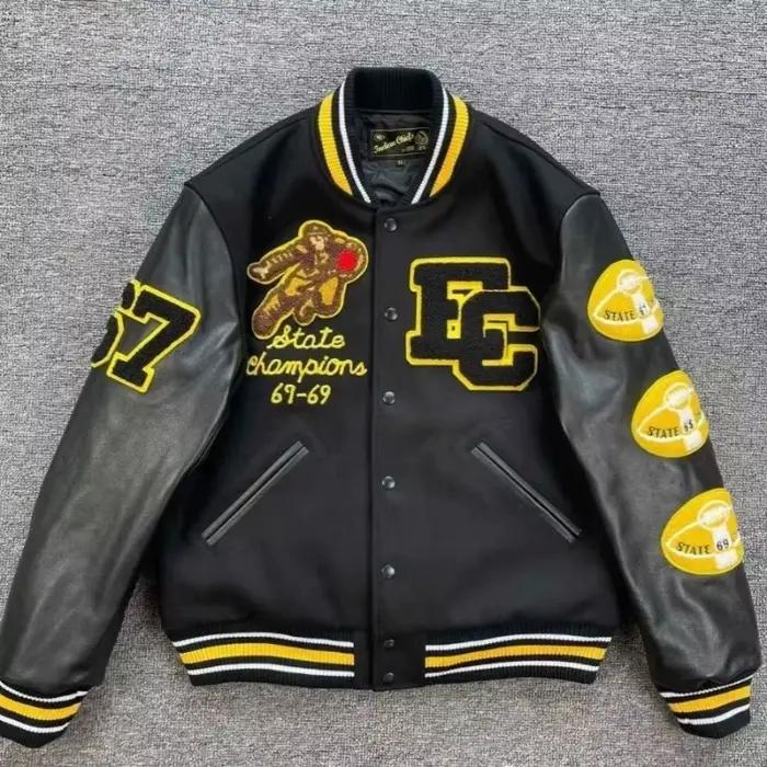 Vestes de Baseball brodées pour hommes, manches épissées en cuir PU, vestes de Baseball universitaire, Streetwear, vêtements de printemps et d'automne pour hommes
