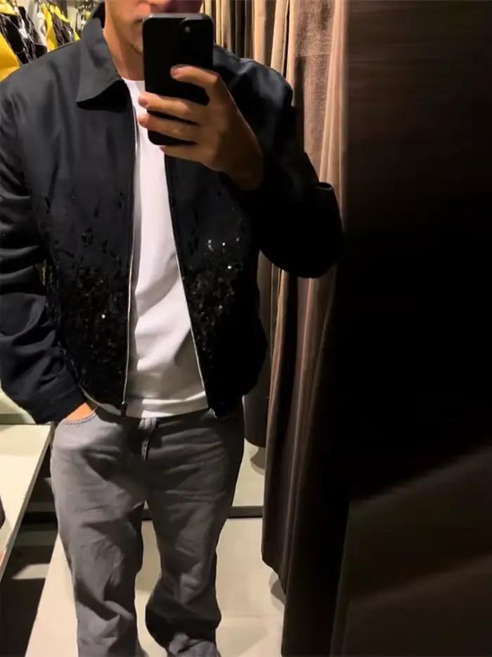 Chic noir hommes vestes Vintage Laple dégradé paillettes surdimensionné manches longues recadrée manteaux homme 2025 femme veste d'hiver vêtements d'extérieur