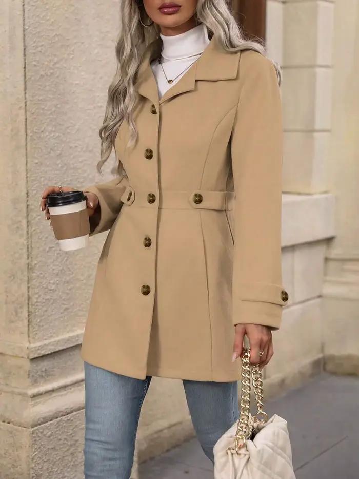 Manteau en laine élégant grande taille pour l'automne et l'hiver – Revers, détails de boutons, coupe ajustée