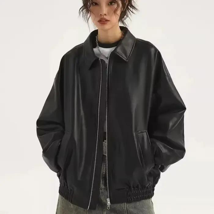 Veste en cuir PU noir Star River pour hommes et femmes