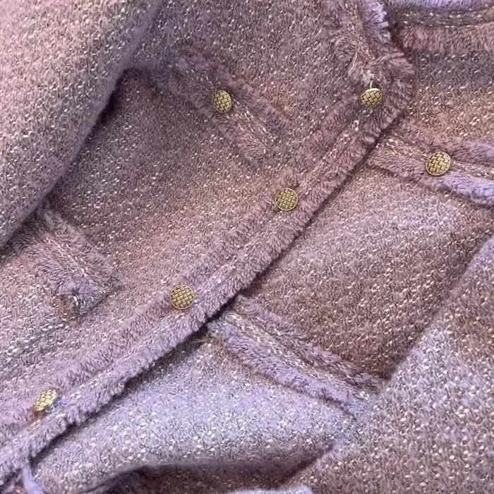 Manteau en Laine Tweed Violet Vintage Femme Style Bureau Élégant Pour Les Femmes Occasions Spéciales Automne Hiver