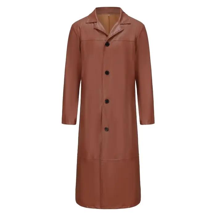 Nouvelles vestes longues en cuir pour hommes 2026 – Manteau trench gothique punk à boutons