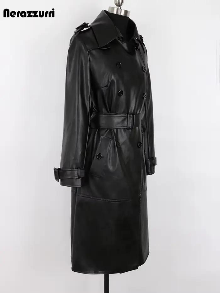 Nerazzurri-Manteau Long en Faux Cuir Doux pour Femme