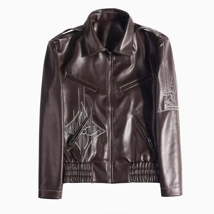 Nouvelle veste en simili cuir décontractée et élégante pour hommes, avec broderie et poches zippées pour l'automne et l'hiver