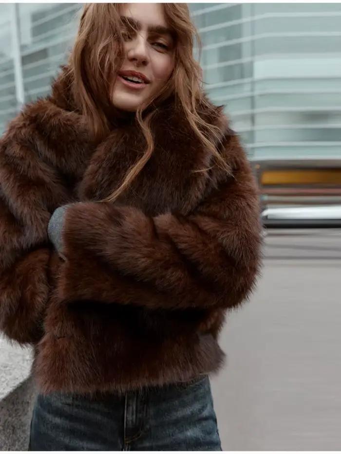 Veste d'hiver en fausse fourrure pour femme, manteau Double face, manches longues, col en v, nouvelle mode féminine, vêtements d'extérieur de rue, 2025