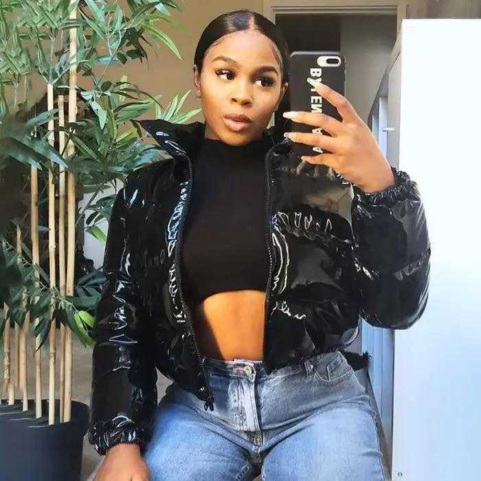Veste matelassurera à bulles en faux cuir verni pour femme, manches longues, parkas décontractées à fermeture éclair, monochromatique, chaud, nouveau, court, hiver