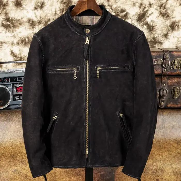 Veste d'hiver en cuir noir pour hommes