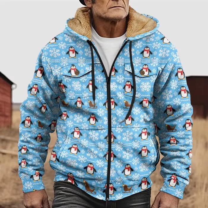 Chaud hommes vestes d'hiver manteaux rouge bleu noël renne bonhomme de neige imprimé peluche épais chasse fermier Streetwear unisexe vêtements d'extérieur