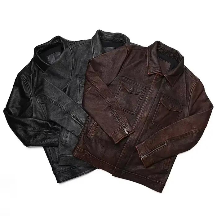 Veste en cuir véritable vintage pour hommes
