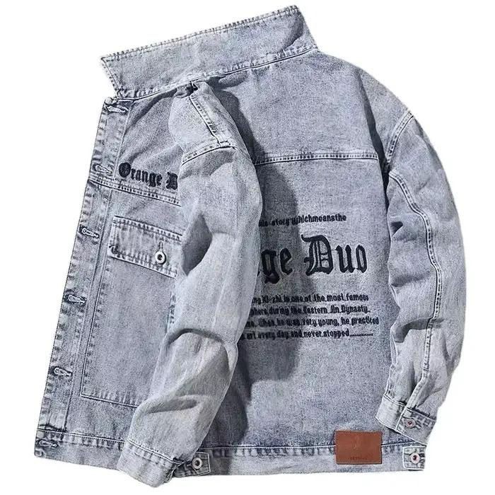 Manteaux en Jean pour hommes, veste en jean bleue pour moto avec bouton brodé, taille légère L, vêtements d'extérieur d'hiver Rock 2025