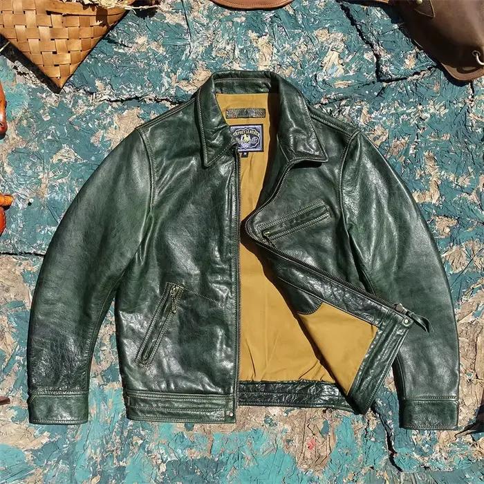 Veste en cuir vert d'automne pour hommes