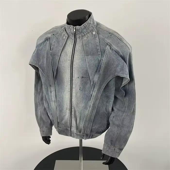 Veste en jean sale d'Ayrbao veste ample décontractée manteau col montant vestes hommes ambiance américaine mode de rue printemps automne