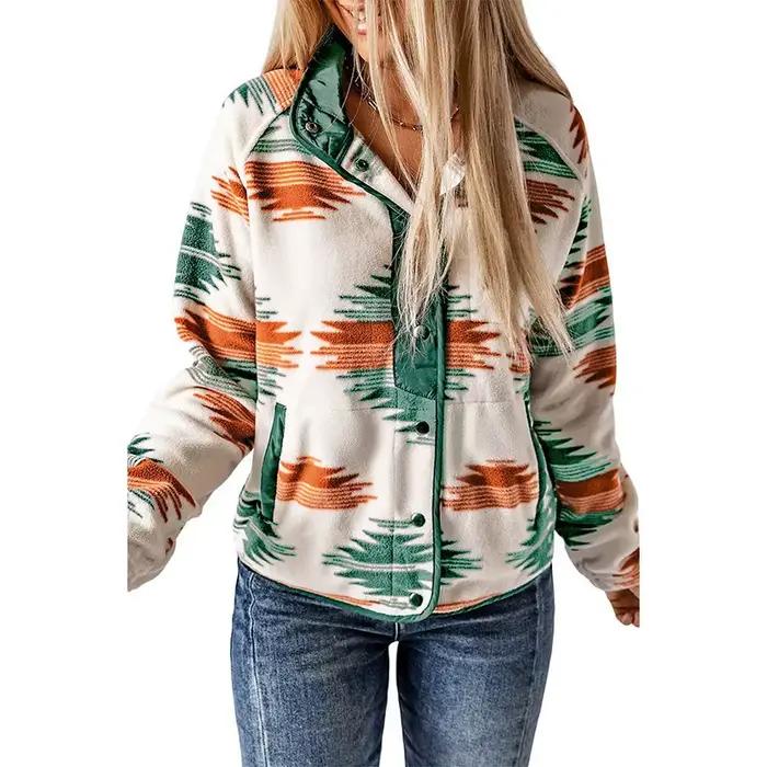 Veste Sherpa imprimée aztèque pour femme, manteau en fausse peau de mouton de Style occidental, veste polaire Vintage Boho d'inspiration Navajo pour l'automne et l'hiver