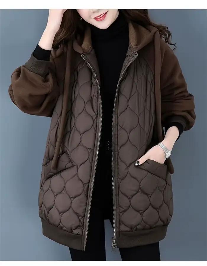 Veste à capuche pour femme, manteau en coton épissure, Station européenne, grande taille, ample, vêtements d'extérieur, automne/hiver 2023