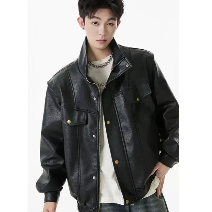 Nouvelle veste en cuir à revers pour homme