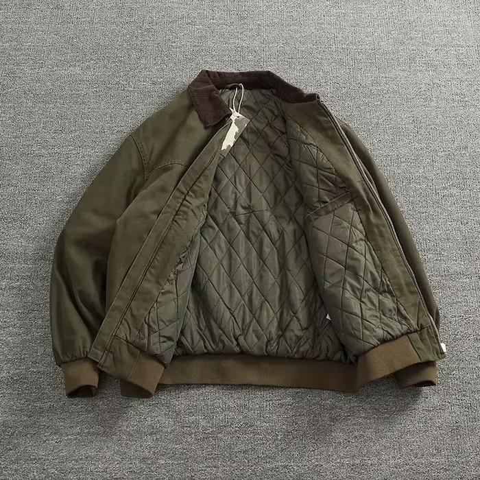 Veste cargo décontractée en velours côtelé avec col patchwork pour hommes, saison automne et hiver, style vintage américain
