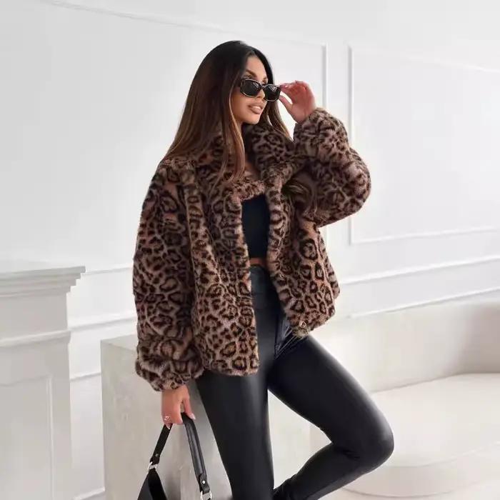 Femmes veste imprimée léopard épais chaude manteau cardigan col rabattu streetwear hiver 2025 vestes d'extérieur pour femmes automne hiver office casual