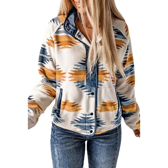 Veste Sherpa imprimée aztèque pour femme, manteau en fausse peau de mouton de Style occidental, veste polaire Vintage Boho d'inspiration Navajo pour l'automne et l'hiver