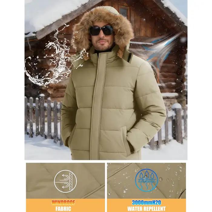 Parka Hiver Homme Manteau Long Chaud Doublé Polaire Capuche Fourrure Synthétique Imperméable Coupe-Vent Veste Outdoor MAGCOMSEN