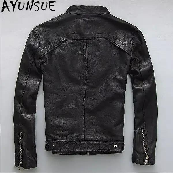 AYUNSUE peau de mouton en cuir véritable veste hommes vêtements automne manteaux courts moto vestes Saco Hombre décontracté coupe ajustée