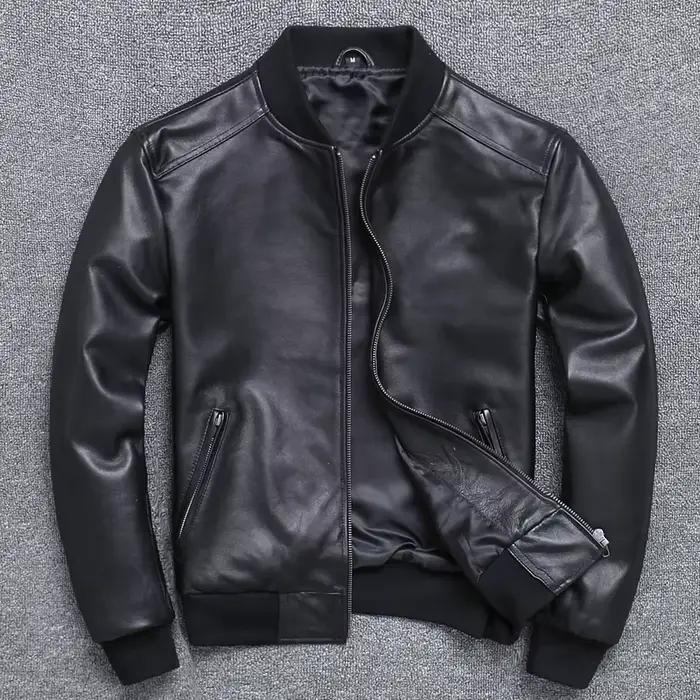 Blouson aviateur aviateur en cuir véritable pour hommes