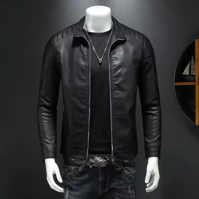 Veste de motard homme en simili cuir mince avec chaînes décoration pour style moto et motard printemps automne vêtement d'extérieur