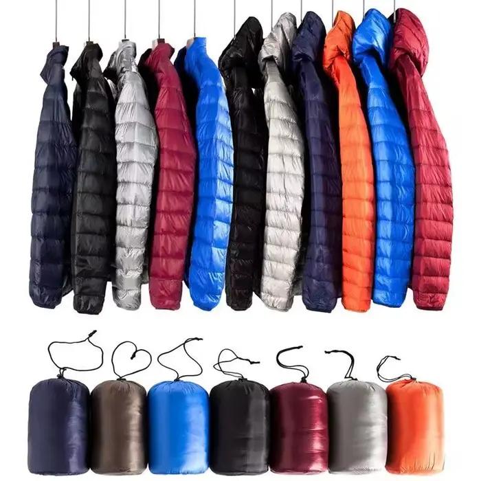 Veste d'hiver pour hommes ultra légère en duvet de canard, à capuche, portable, parka fine en plumes, manteau coupe-vent, pour automne et hiver, voyage, confortable et moderne