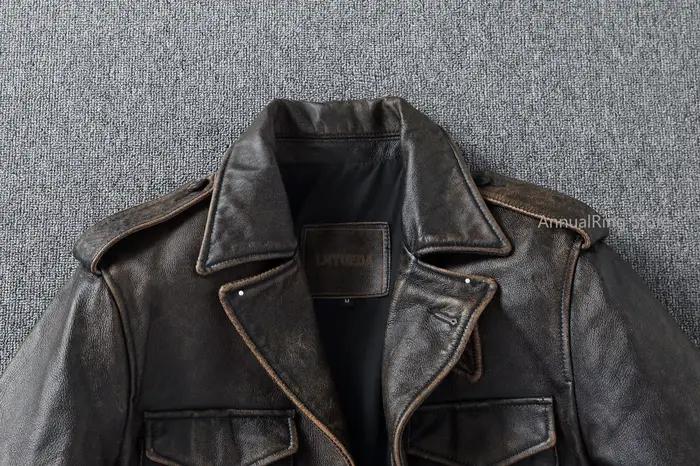 Manteau Trench Classique M43 en Cuir de Vachette Véritable, Veste Militaire en Cuir Longue et Moyenne, Multi-poches, Veste en Cuir Vintage pour Hommes