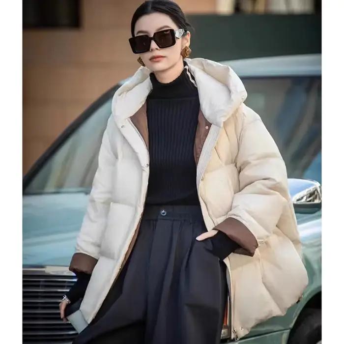 Schinteon femmes doudoune décontracté ample sur la taille chaud automne hiver vêtements d'extérieur duvet de canard blanc avec capuche mode manteau de maternité