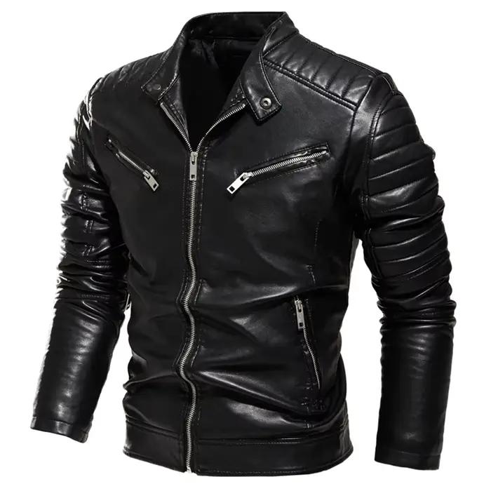 Veste d'hiver en cuir noir pour homme
