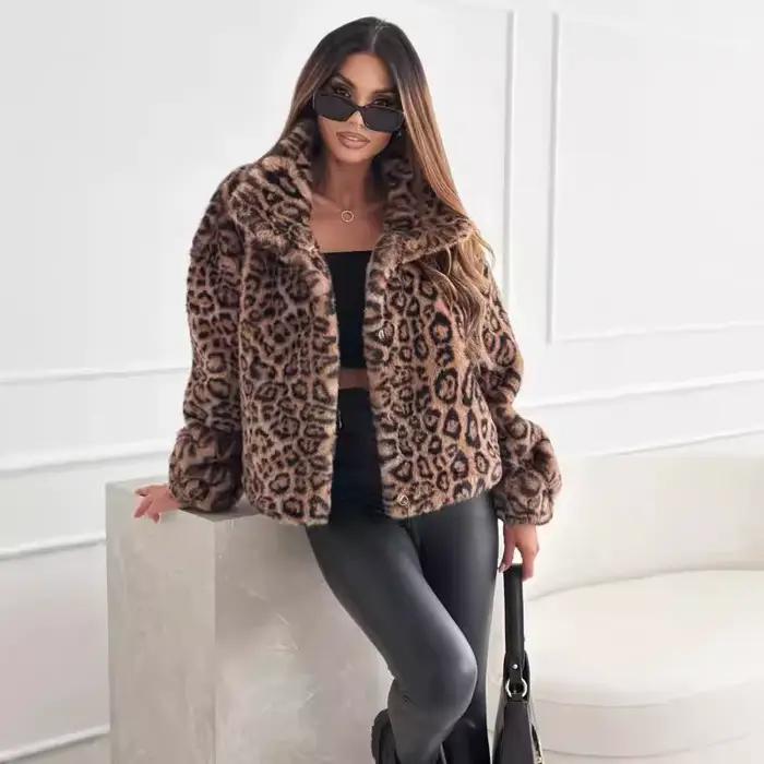 Femmes veste imprimée léopard épais chaude manteau cardigan col rabattu streetwear hiver 2025 vestes d'extérieur pour femmes automne hiver office casual