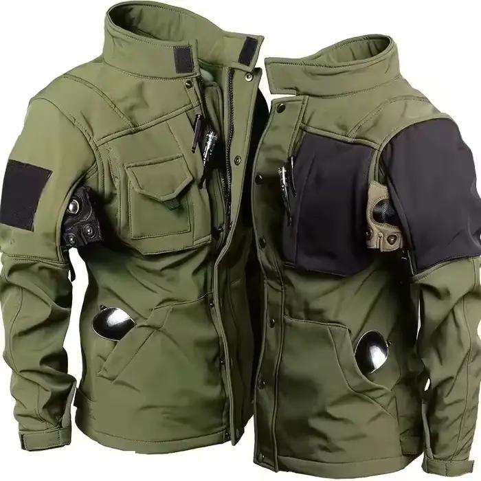 DulShlavabo-Veste coupe-vent à coque souple pour homme avec plusieurs poches